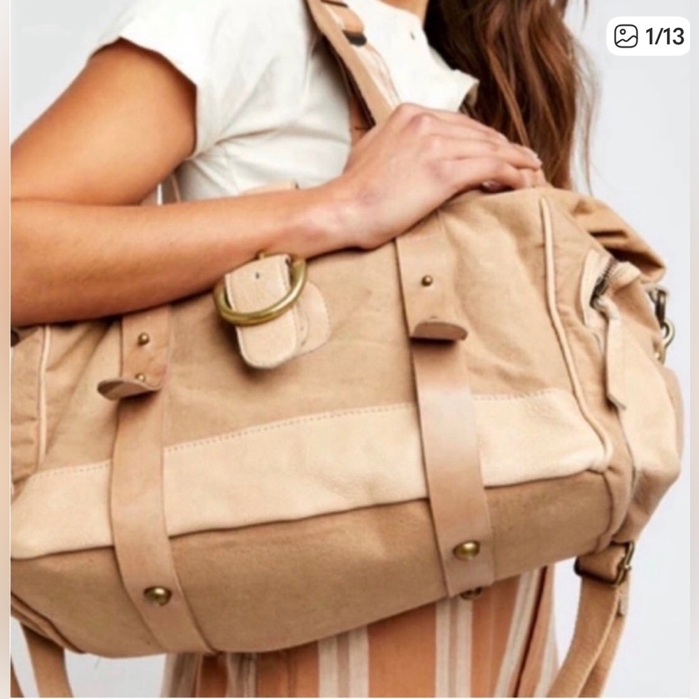 NWT Free People Cape Canvas Tote in Tea Stain - Picture 2 of 10